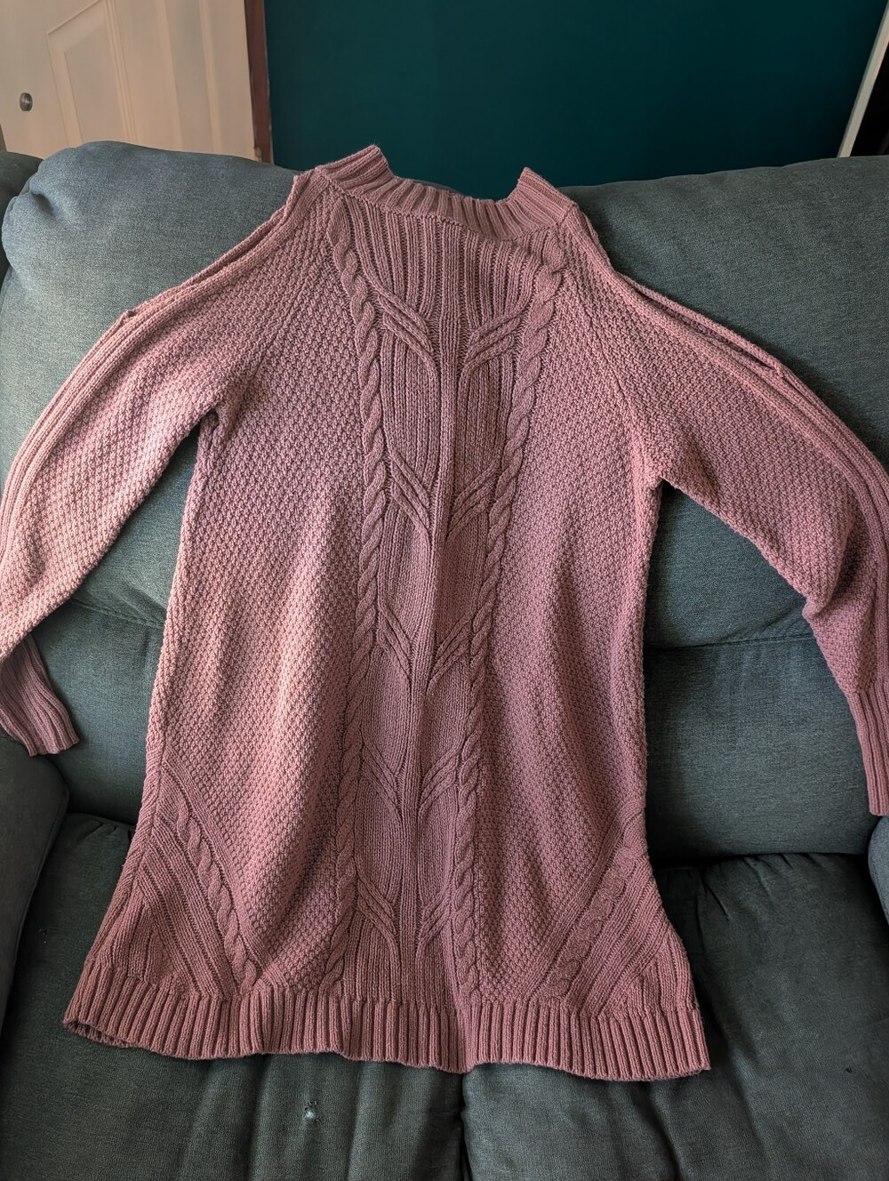 Express Mauve Pink Off-the-Shoulder Cable Knit Sweater Dress